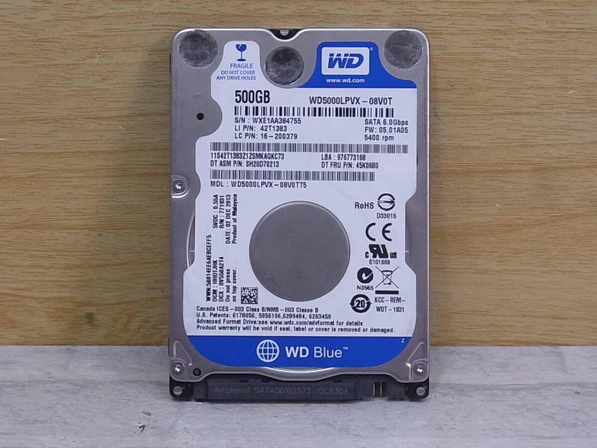 △G/104●ウェスタンデジタル☆Western Digital☆2.5インチHDD(ハードディスク)☆500GB SATA600 5400rpm☆WD5000LPVX-08V0T☆中古品拍卖