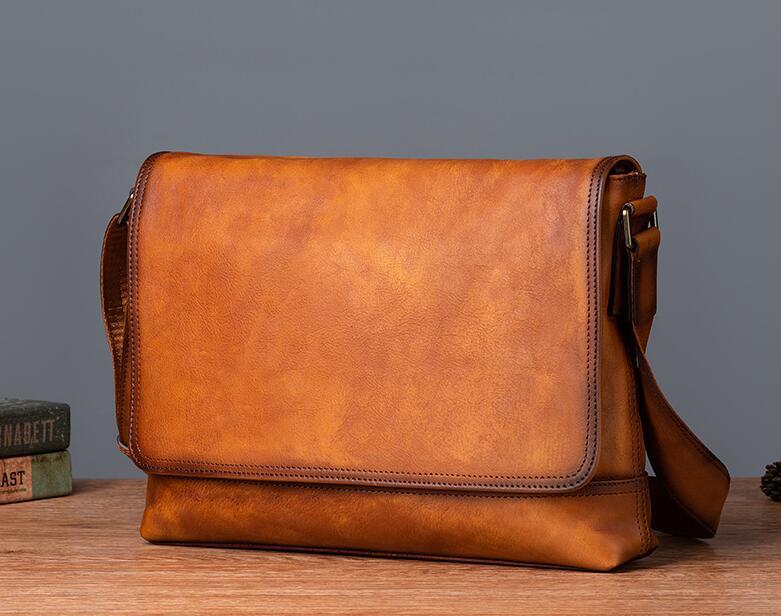 職人手作りヌメ革 メンズショルダーバッ グ メッセンジャーバック 斜めがけ 肩掛け レザー ビジネスバッグ おしゃれ 大容量拍卖