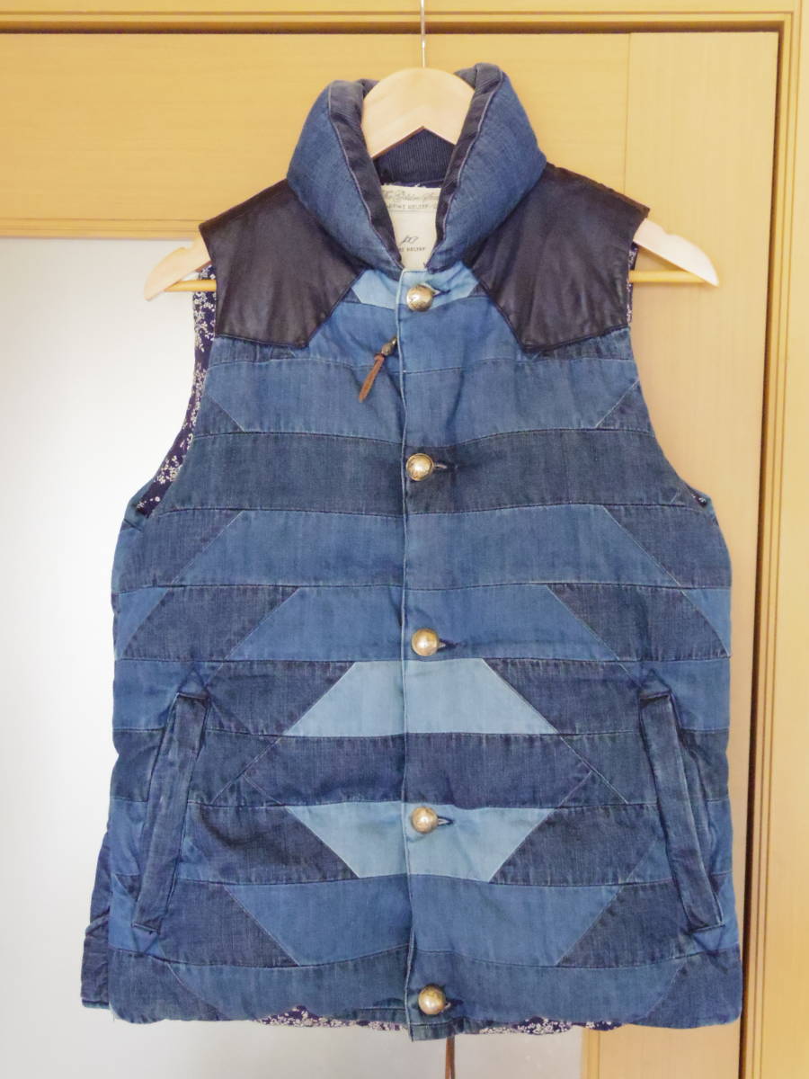 美品★REMI RELIEFX BEAMS★パッチワークキルトデニム&レザーダウンベスト★M拍卖