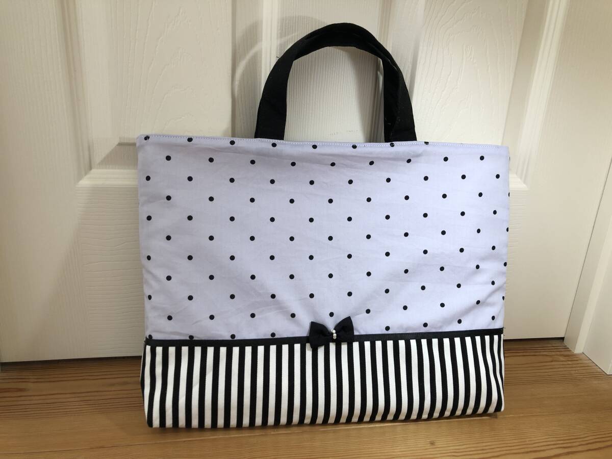 訳あり値引★ドット柄 リボン付(ビーズ付)パープル② レッスンバック 入園入学 ハンドメイド拍卖