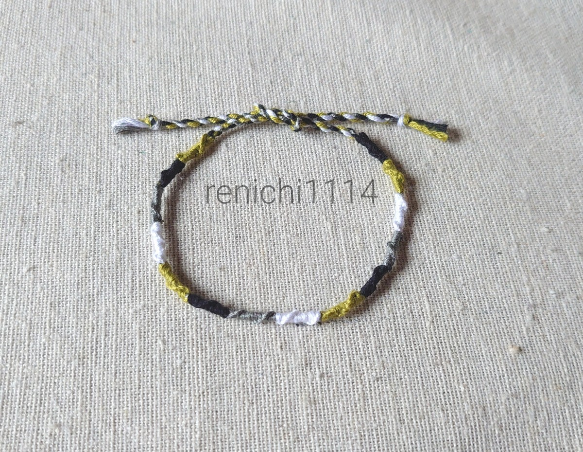 ミサンガ☆黒&白&カーキ&チャコールグレー☆しましま☆アンクレット拍卖