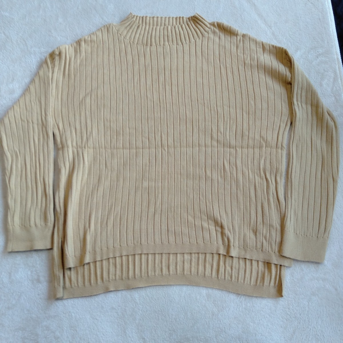 か102 EASTBOY イーストボーイ フリーサイズ アクリル綿ナイロン ハイネック ニット 長袖 トップス セーター ベージュ 洋服拍卖