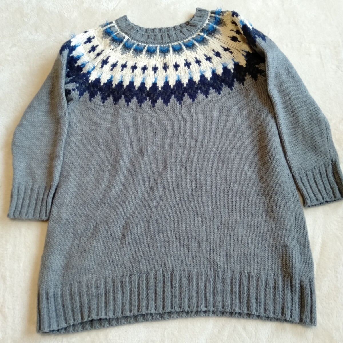 か103 EASTBOY イーストボーイ フリーサイズ アクリル毛 ナイロン グレー セーター チュニック丈 長袖 ニット 洋服拍卖