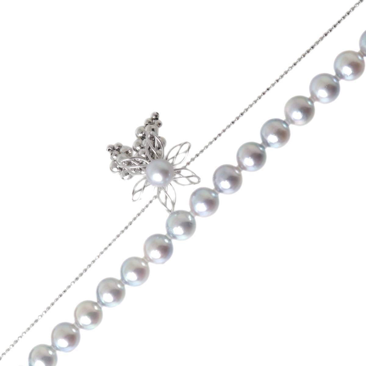 パール デザインネックレス 本真珠×K18WG ナチュラルグレー 宝石鑑別書 首回り約45~75cm パール7.2~7.8mm珠 重量約42.1g NT 美品 ABランク拍卖