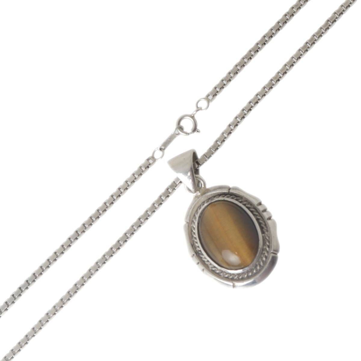 タイガーアイ ベネチアンチェーン ペンダント Sv925 首回り約50cm タイガーアイ約19.3×14.1(mm) 重量約27.1g NT Bランク拍卖