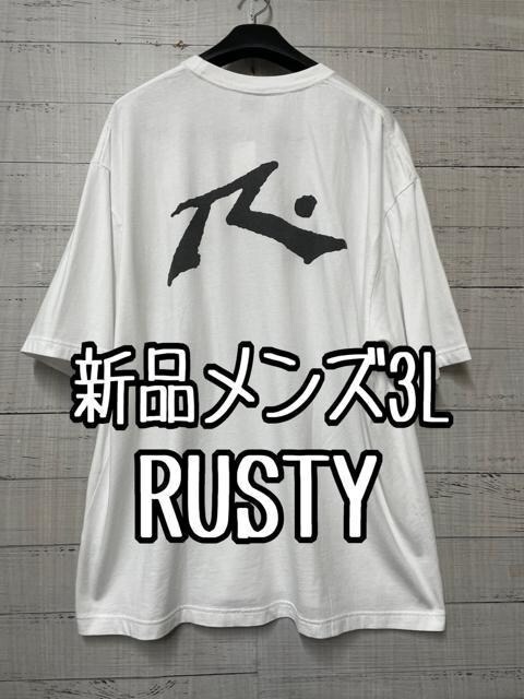 新品☆メンズ3L♪RUSTYラスティ♪白系バックロゴTシャツ♪☆g544拍卖