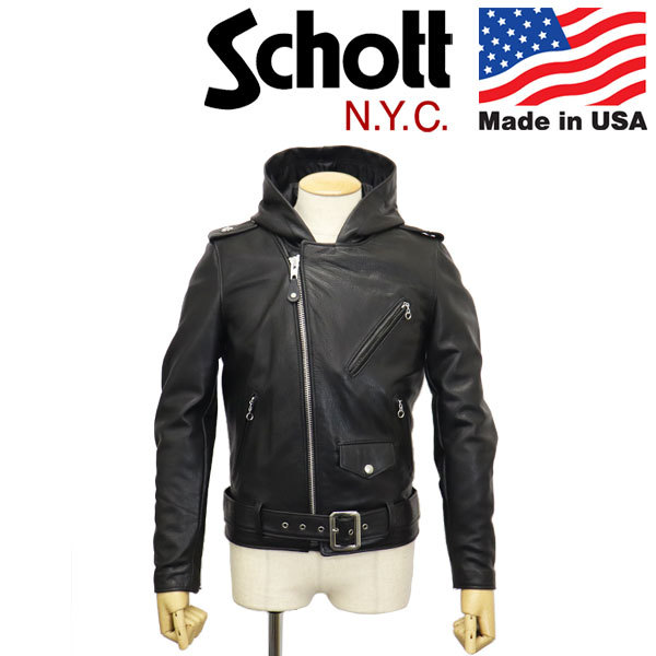 Schott (ショット) 3950106 503HDT HOODED ONESTAR フードワンスター レザージャケット 010BLACK アメリカ製 36拍卖