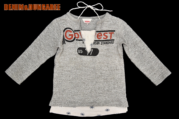 S-6162★送料無料★美品★DENIM DUNGAREE デニム ダンガリー★男女兼用 正規品 重ね着風 スウェット地 長袖 ロングTシャツ 6拍卖