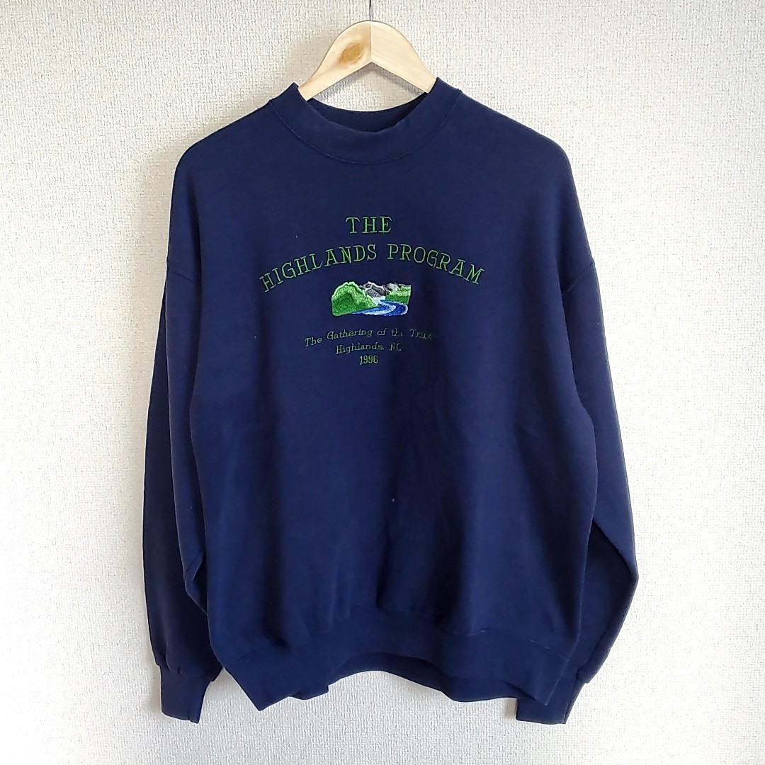 D38◆90s USA製 FRUIT OF THE LOOM スウェット sizeXL 紺 ネイビー 長袖 トレーナー 中古 USED 古着 アメリカ製拍卖