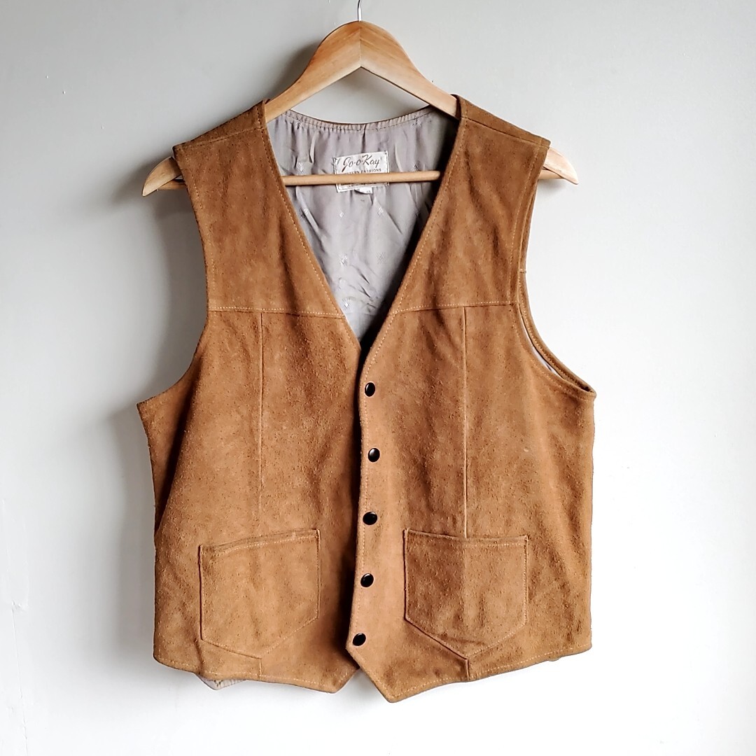 C1◆【size42】60s go-o-kay Corral sportswear スエード レザーベスト XL位 ベージュ ウエスタン 中古 USED vintage 古着拍卖