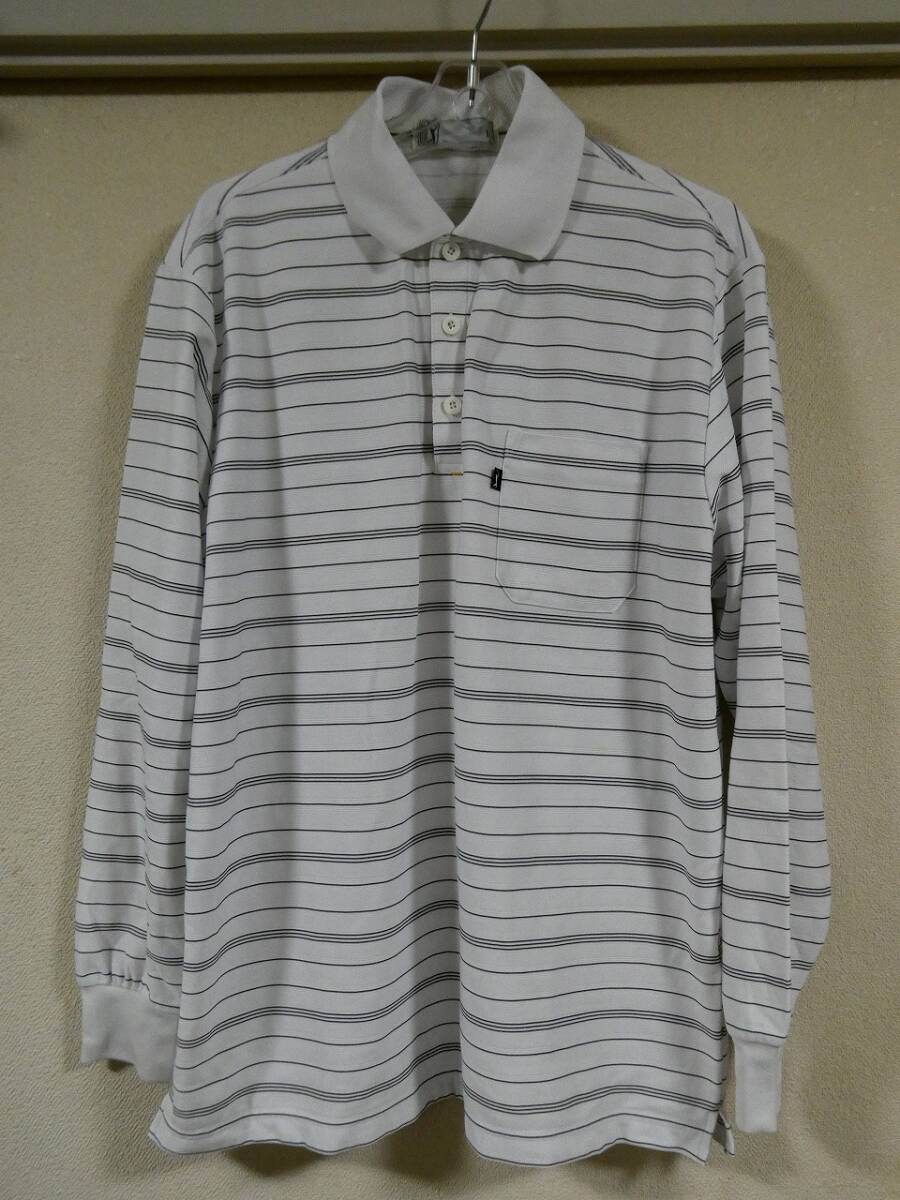 【クリックポスト発送】PGAツアー★白黒ボーダー 長袖ポロシャツ★L拍卖