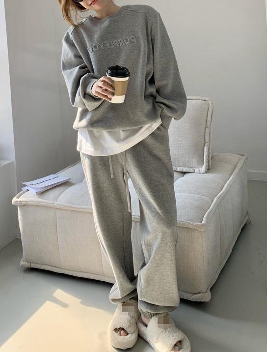 韓国風 レディース カジュアル スウェット ジャージ 上下セット ゆったり トレーナー 長袖 ルームウェア HE455拍卖