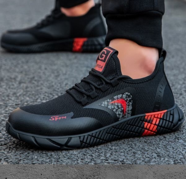 釘踏み抜き 防止 ワーク シューズ 通気性 鋼鉄先芯 作業靴 黑色 サイズ 25.5cm 上質 HE654拍卖