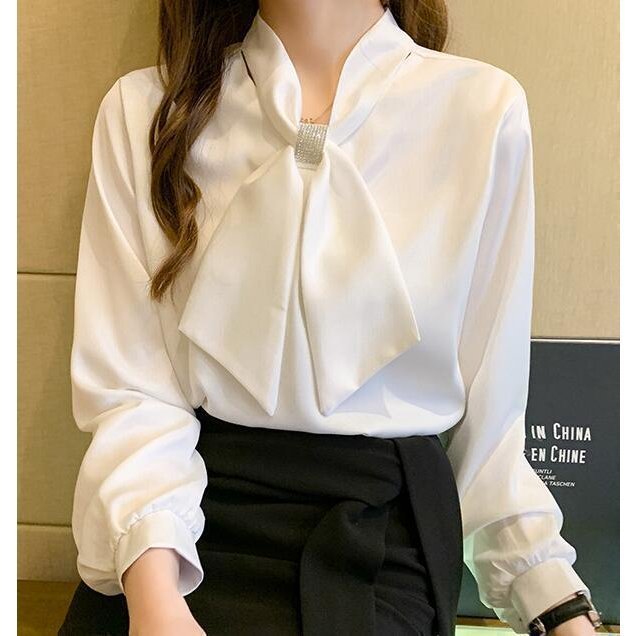 シャツ ブラウス レディース 春 フォーマル OL きれいめ 美シルエット ボウタイ 長袖 ホワイトgyma1321拍卖