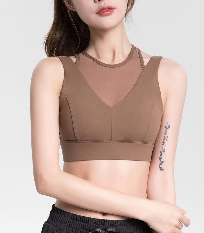レディーススポーツウエア 揺れない ハイサポート ヨガブラメッシュ 速乾 通気 無地 スポーツブラ HE520拍卖
