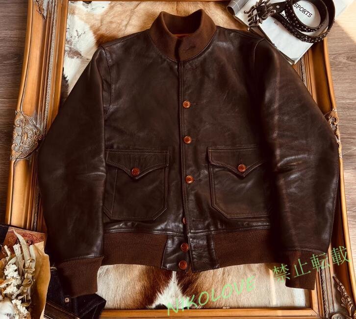 新品カウハイド A-1 フライトジャケット ダークブラウン ボマー ボンバー コサック レザー 牛革 S~4XL ブラウンAA774拍卖