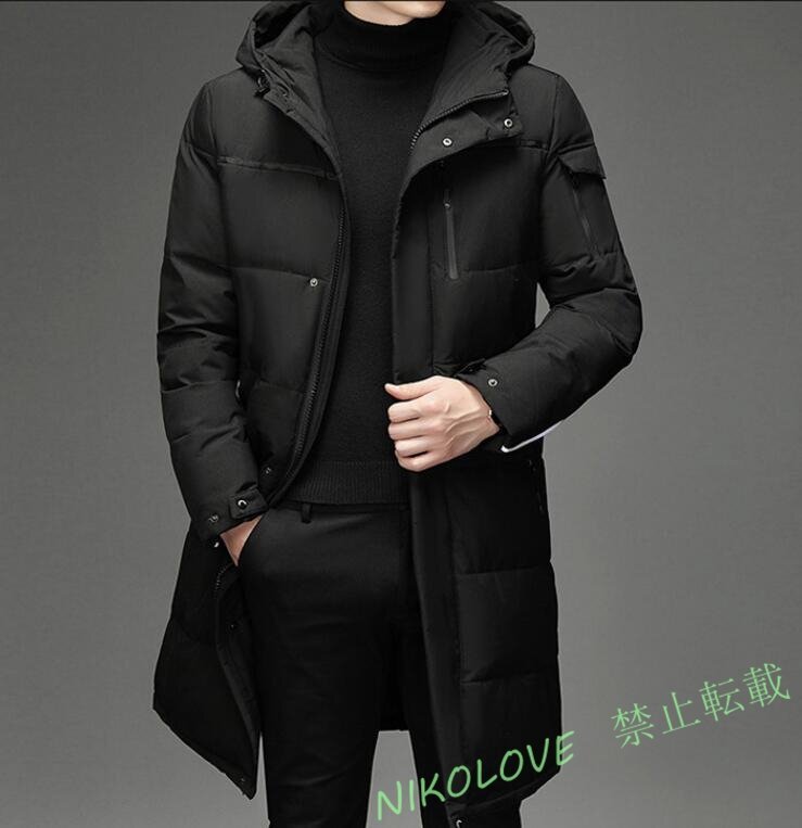 冬服 防寒 厚手 フード付き ロング丈ダウンジャケット メンズ ビジネス ダウンコート アウトドアコート M~5XLサイズ 黒 AB084拍卖