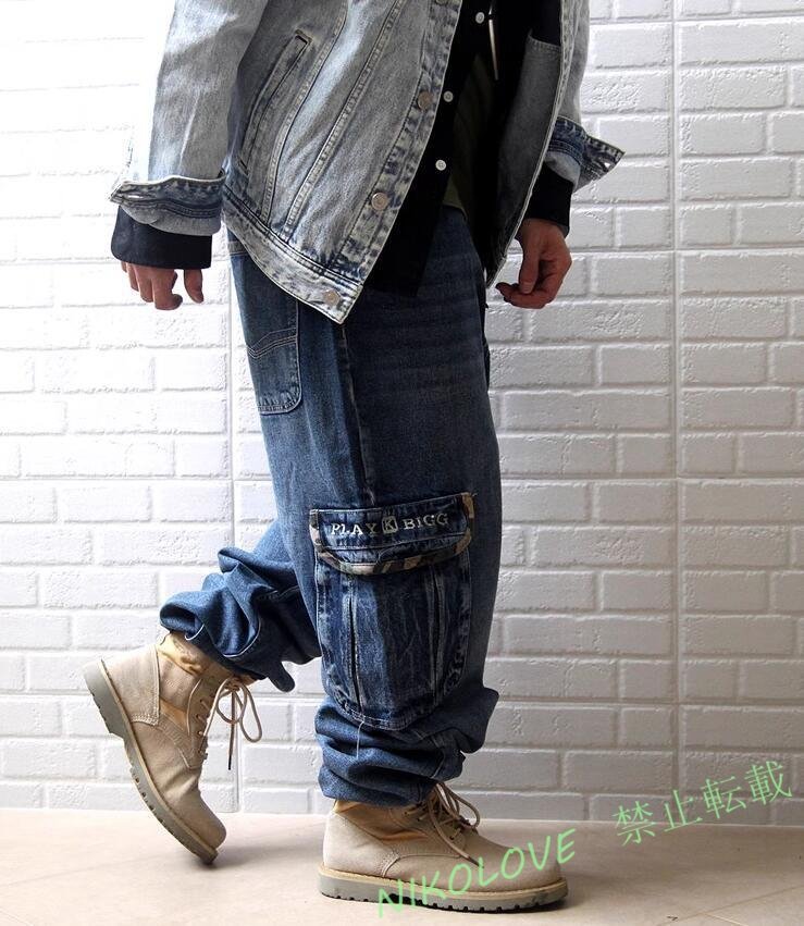 新品 ジーンズ メンズ デニムパンツ ジーパン ゆったり ワイドパンツ ウォッシュ カーゴパンツ ポケット ボトムス カコイイ AA621拍卖