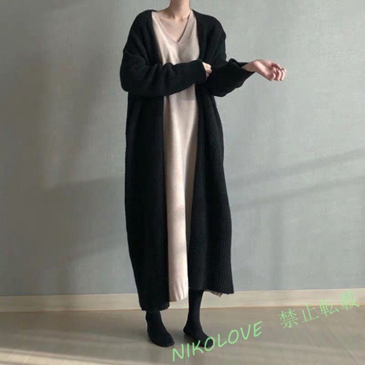 お洒落ファッション カーディガンレディース シンプル風ニットコートカジュアルゆったり秋冬オープンロング丈アウターカーデセーターAA612拍卖