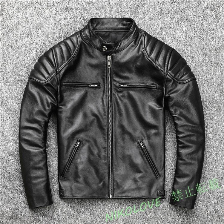 メンズジャケット レザー タイト 牛革 本革ジャケット ブルゾン バイクジャケット オイルレザー 黒 S~6XL AB455拍卖