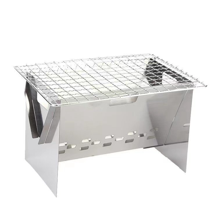 バーベキューコンロ 折りたたみ式 コンパクト 網付き ステンレス 換気孔付き アウトドア ストーブ 1台多役 収納袋付き HF029拍卖