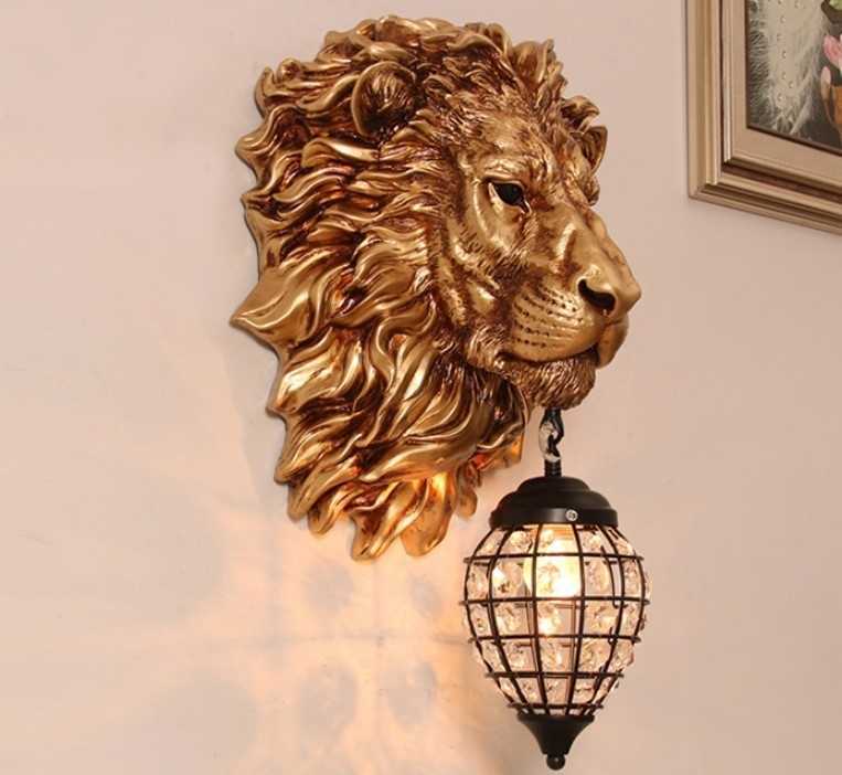 ライオン ライト ランプ フランスアンティーク ウォールランプ ガラスシェード 工芸品 高級 ZCL390拍卖