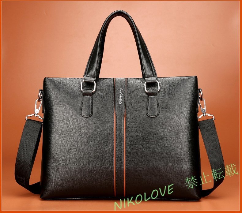 新品 お色選択可 メンズ 高級PUレザー ビジネスバッグ ブラック ブリーフケース ショルダー スクエア 横型 新品 質感 ブラックAA403拍卖
