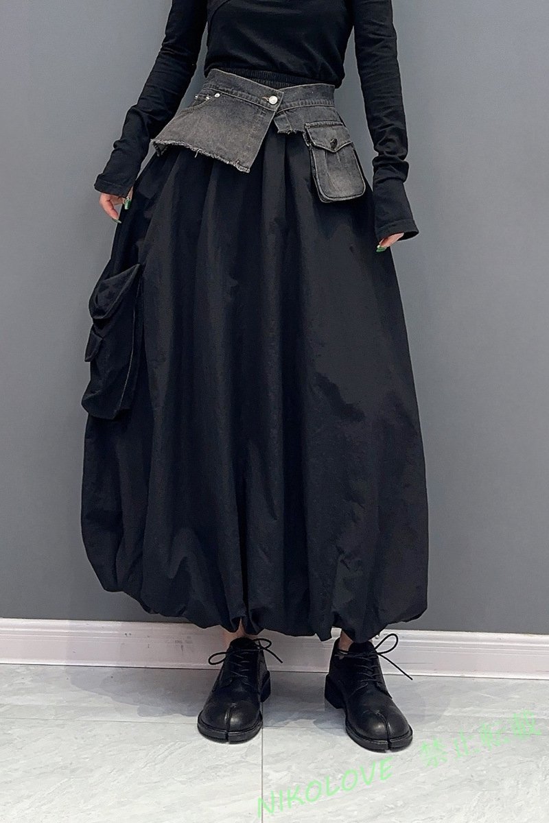 新品 スカート ゆったり 楽ちん 裾回り紐で調節可能 ブラックAA153拍卖