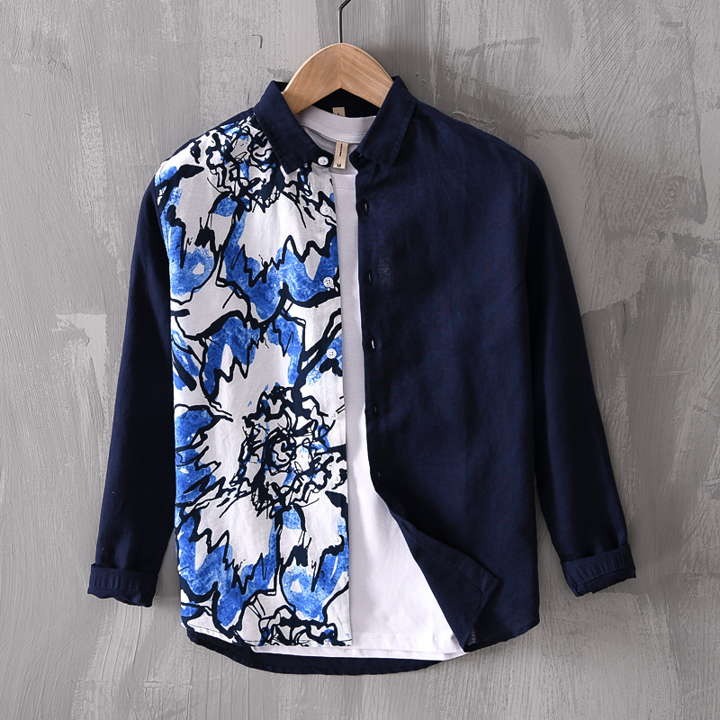 シャツ メンズ リネンシャツ 長袖 綿麻 花柄 トップス 通勤 春夏 カジュアルシャツ 紳士 オシャレDJ520拍卖