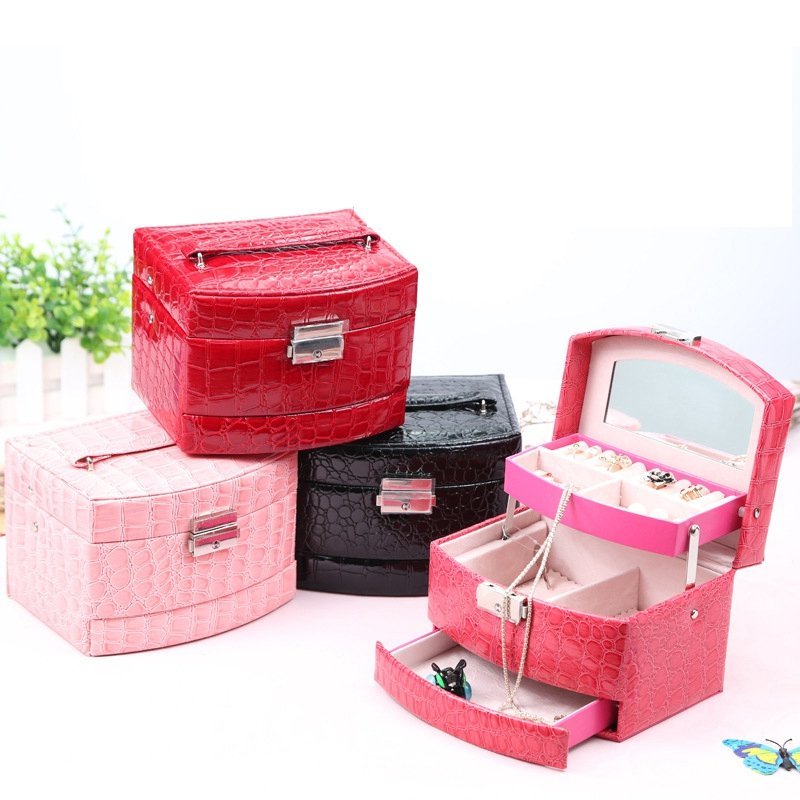 ジュエリーボックス コスメティック オーガナイザー レザージュエリーキャリングケース 3層収納 リング デコレーションビジュー DJ1440拍卖