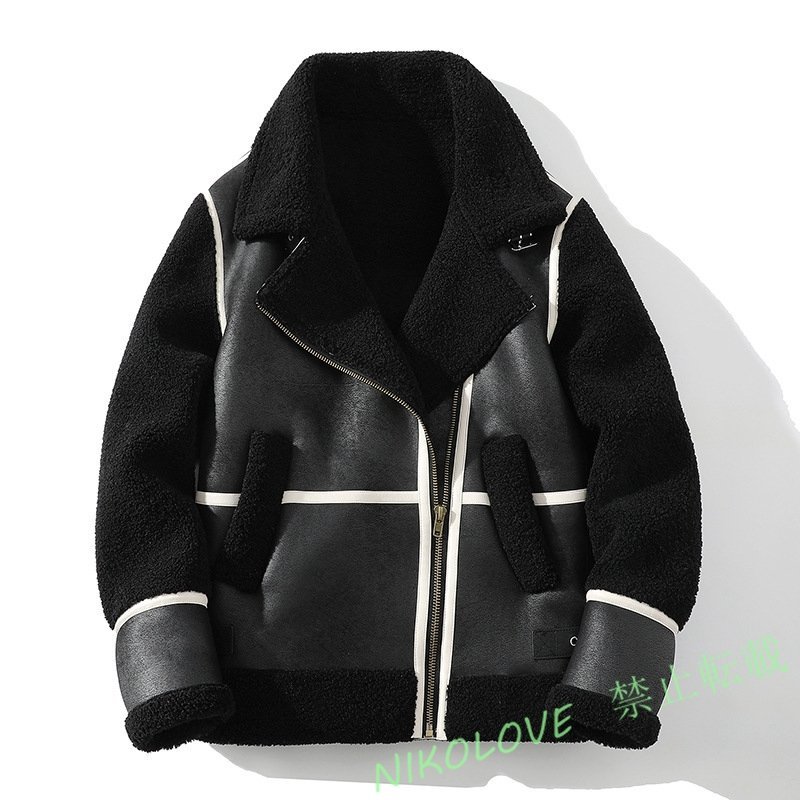 新品 冬 新品 最高級 ムートンコート ブルゾン 羊革 毛皮 ファーコート ライトジャケット 配色 シープスキン ラムレザー ブラックAA279拍卖