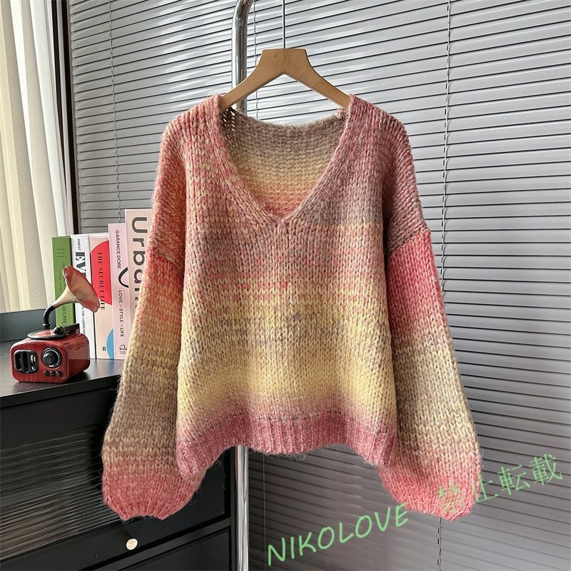 新品 ニット セーター トップス チュニック 柔らかい Vネック チクチクしません オシャレ 大人可愛 イエロー系AA873拍卖