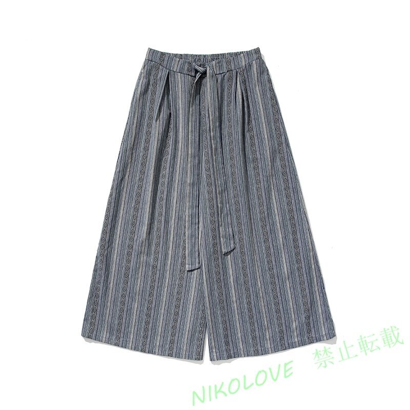 ワイドパンツ メンズ サルエルパンツ 総柄 ガウチョパンツ ジョガーパンツ イージーパンツ ゆったり カジュアル M~3XL ブルー AB395拍卖