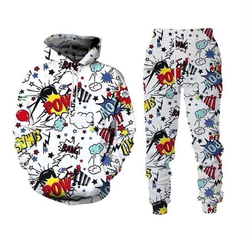 メンズ 上下セット セットアップ プリントパーカー パンツスーツ クール 男性/女性 スポーツウェア HE855拍卖