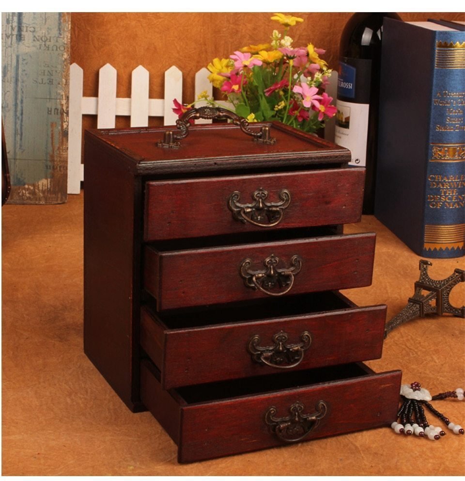 彡 アンティーク系収納ボックス 小物入れ オーガナイザー アクセサリー コスメ 引き出し ヴィンテージ HD417拍卖