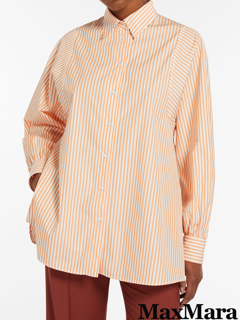 新品69%OFF マックスマーラ Max Mara コットンストライプ オーバーサイズシャツ オレンジ 42サイズ 【送料無料】拍卖