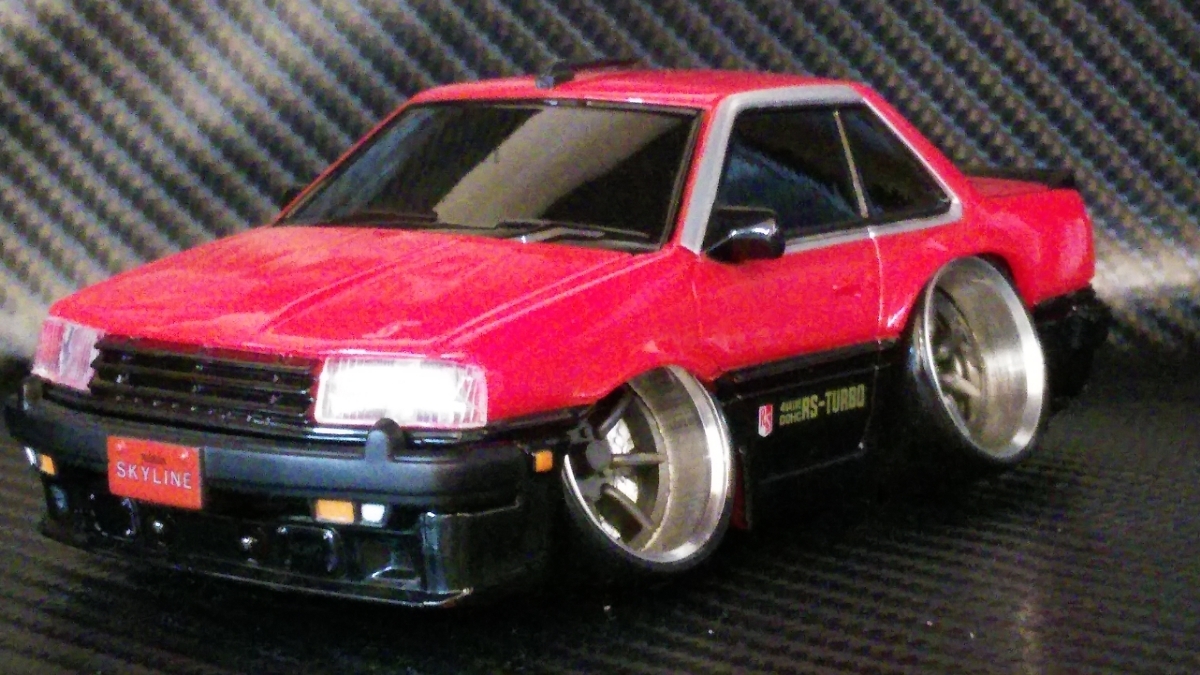 ドライブタウン 日産スカイラインRSターボ改♪ アルミ削り出し深リムホイール加工 ワタナベ ハの字車高短仕様♪ ディスプレイケース拍卖