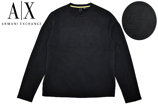 Y-7178★A|X ARMANI EXCHANGE アルマーニエクスチェンジ★正規品 大きな胸ロゴ ブラック黒色 長袖 トレーナー スウェットシャツ L拍卖