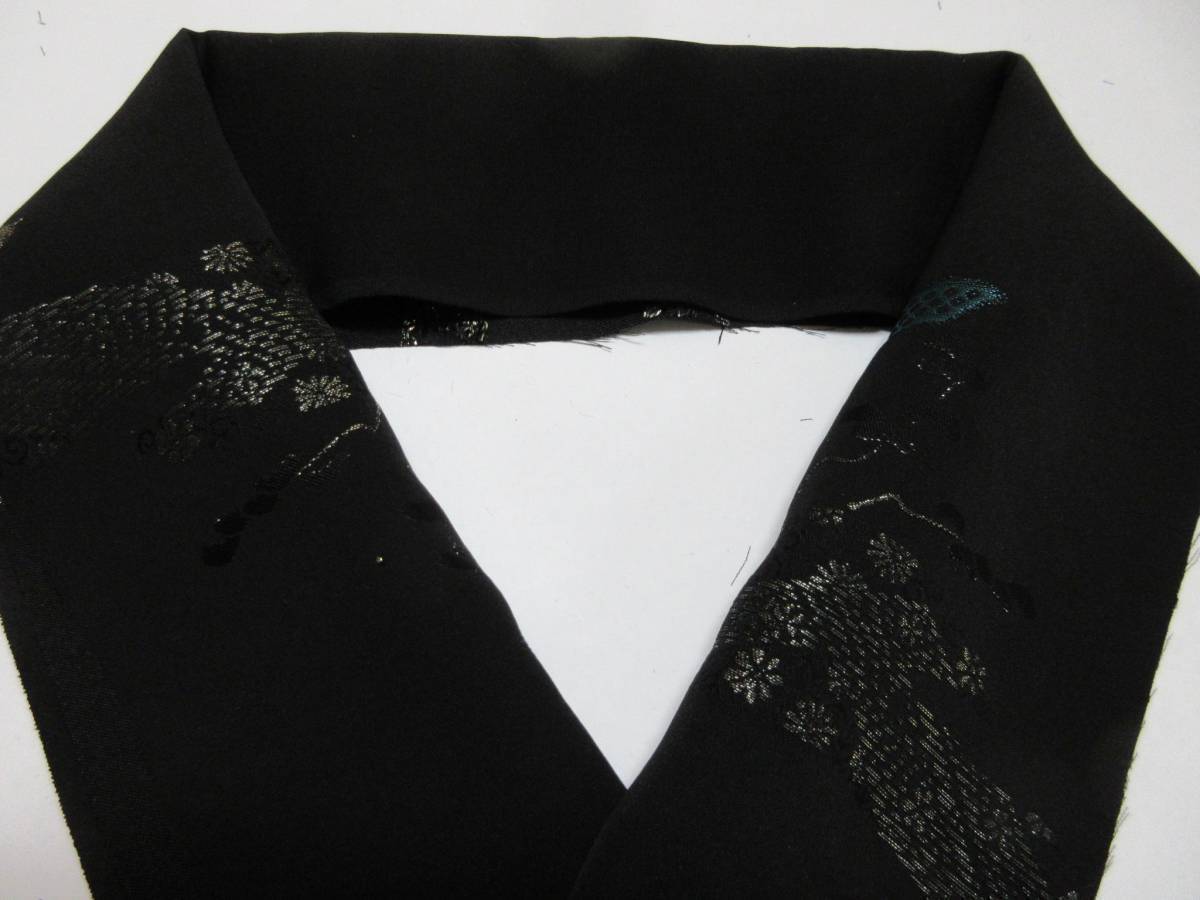 ◎正絹 壽光織 縫取り 半衿用 柄のハギレ 細工つるし飾り 黒地 №03 17960拍卖