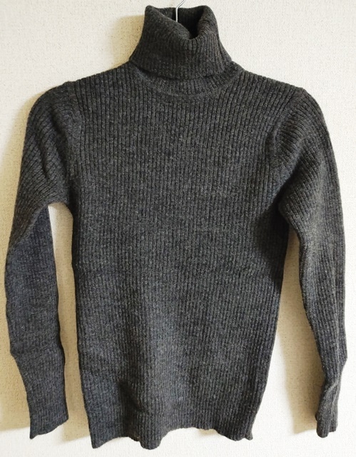 Sサイズ 長袖 ハイネック ニット 黒グレー 毛100%拍卖