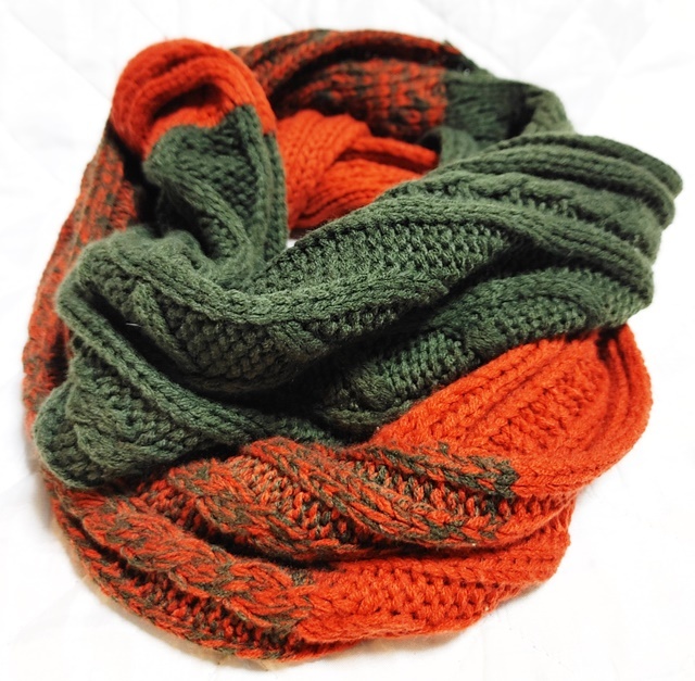 スヌード マフラー レンガ色×モスグリーン拍卖