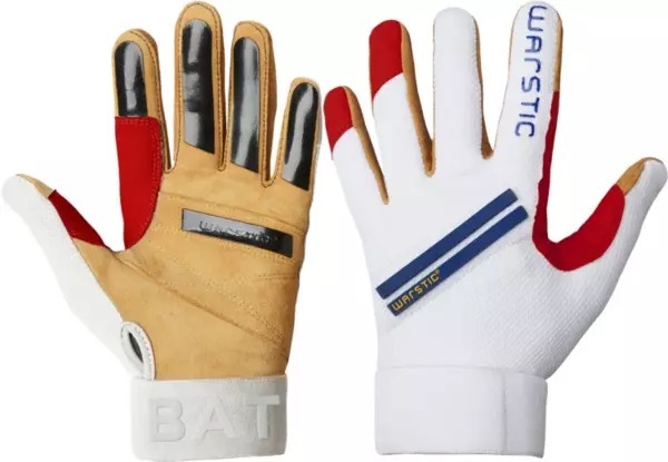 ★USサイズ S(日本Mサイズ)★ ウォースティック バッティンググローブ Warstic Adult Workman3 Batting Gloves レッド ホワイト ブルー拍卖