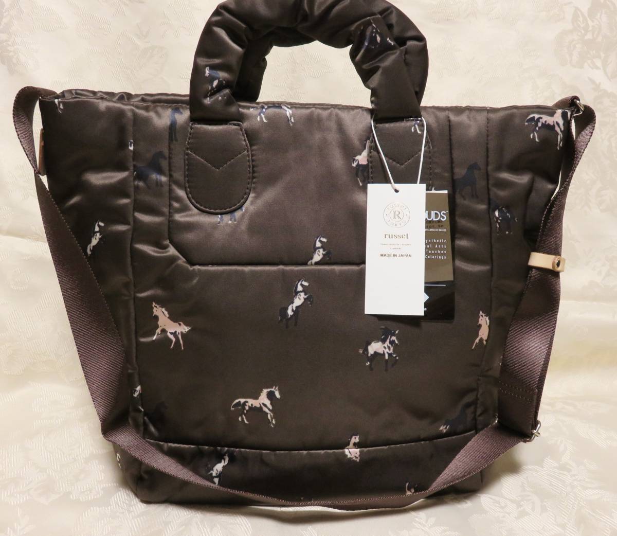 未使用 russet 2way スクエア トート バッグ M ホース ブラウン/茶 ショルダー/ななめがけ 馬柄 ウッドランダー クラウズナイロン ラシット拍卖