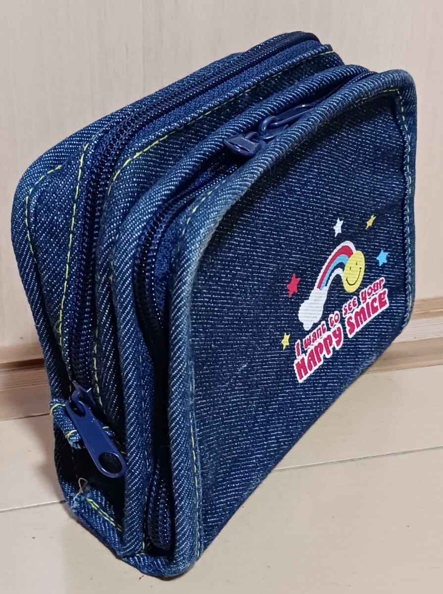 美品 紺 デニム HAPPY SMICE ポーチ 鏡 にこちゃん 女の子拍卖