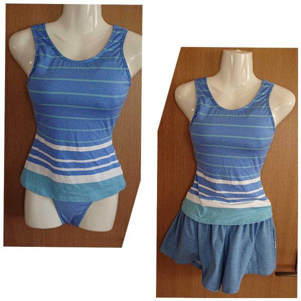 ☆FILA☆水色×ボーダ―柄☆タンキニ水着3点セット☆キュロット付き☆9M☆ニッキー株式会社☆拍卖
