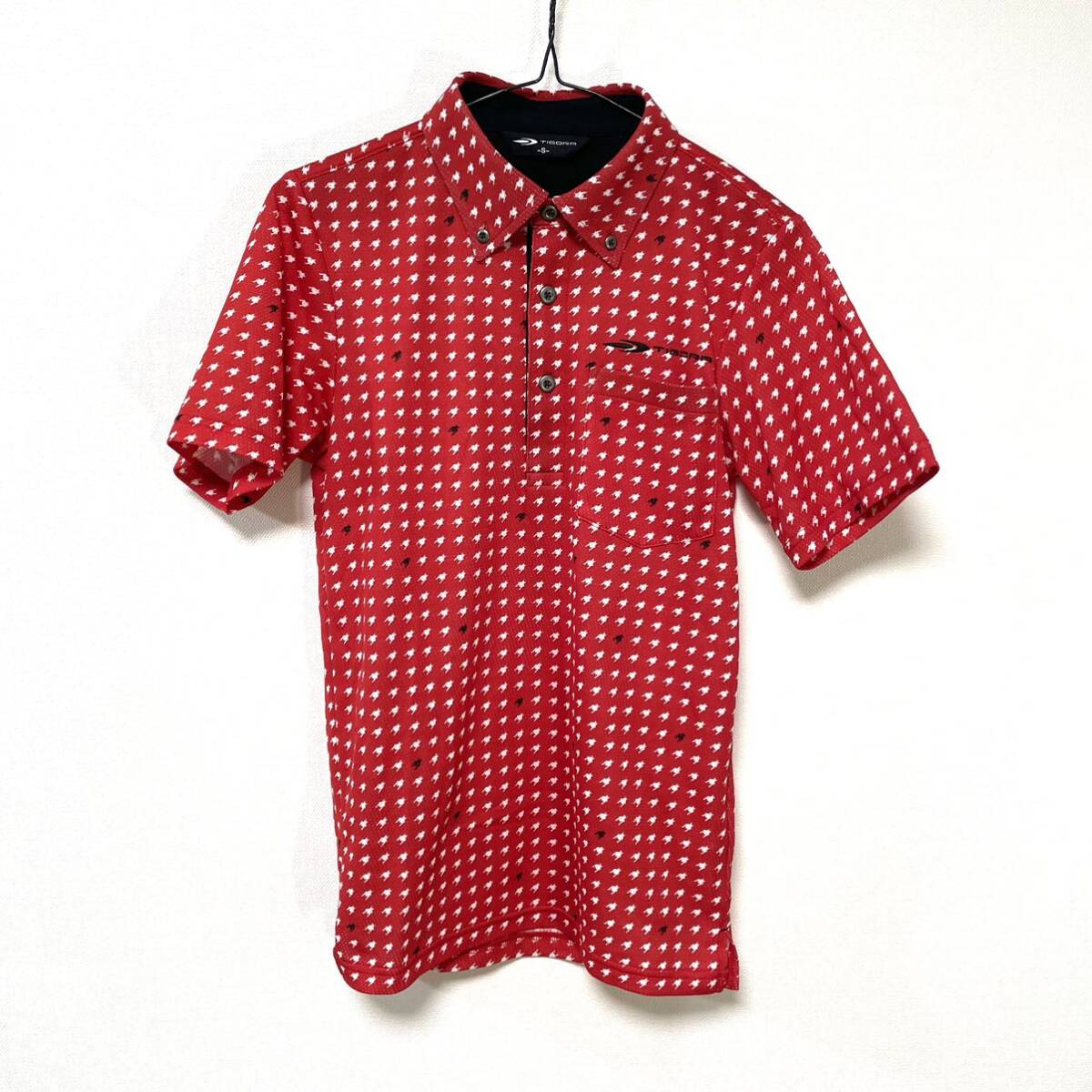 ★超美品★TIGORA ゴルフウェア 半袖ポロシャツ ボタンダウン メンズS 千鳥柄 吸汗速乾素材拍卖