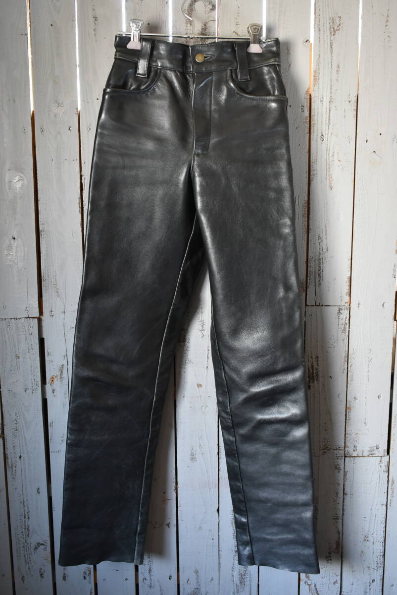 Qm193 Vanson Leather Pants 9PT2 BLACK (JAPAN EXCLUSIVE) 28 バンソン レザーパンツ USA製 肉厚 w 64cm 稀少サイズ 女性にも拍卖