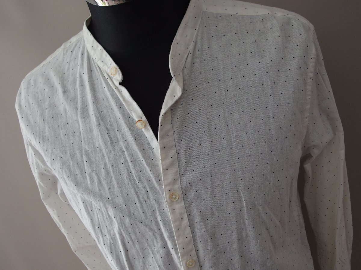 ZARA★ザラ★長袖リネンコットンシャツ★麻綿シャツ★リラックスフィット★衿スタンドカラー バンドカラー★ピン・ドット柄★袖2WAY拍卖