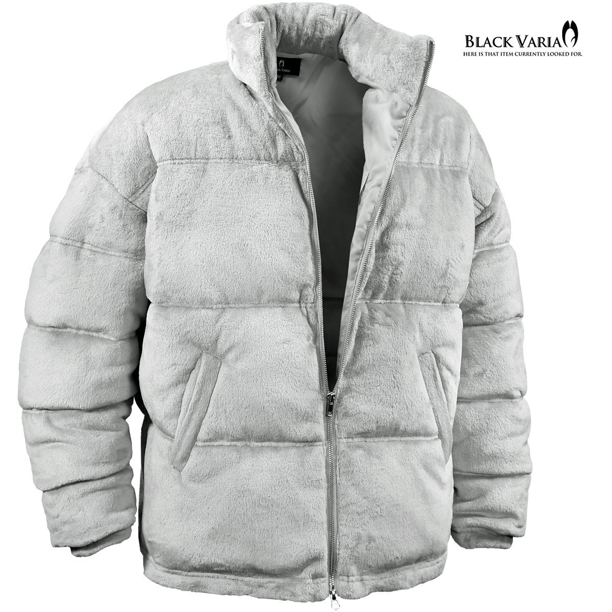 424007-120 BlackVaria ファーブルゾン 中綿ジャケット オーバーサイズ 無地 アウター パデッドジャケット メンズ(グレー灰) XL ゆったり拍卖