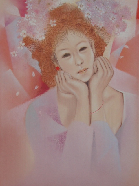 加藤孝、【花冠(桜子)】、希少な額装用画集より、美品、新品額装付、インテリア、春、桜拍卖